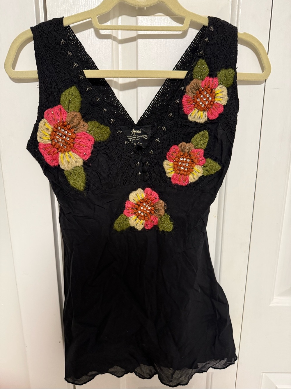 Black Floral Crochet-Accent Tank Top